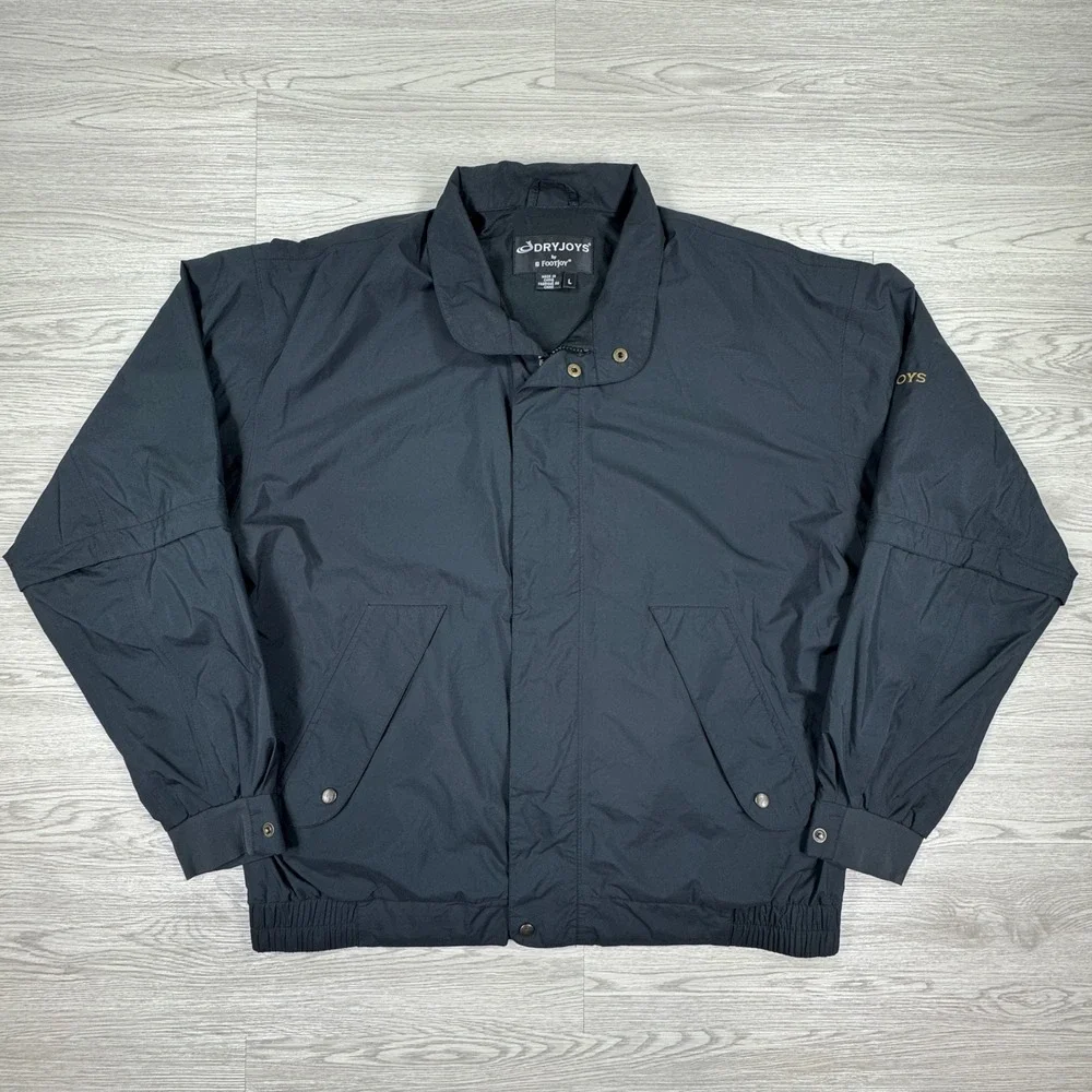 FootJoy Men's Jacket DryJoys Golf Rain Windbreaker Black Large‎ Zip Off Sleeves